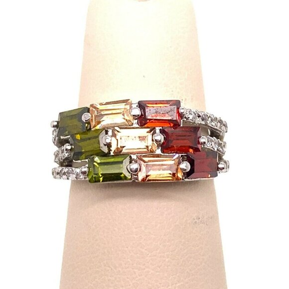 Designer Sterling Silver & Multi Gemstone Size 7 Ring! 49 - Picture 1 of 6